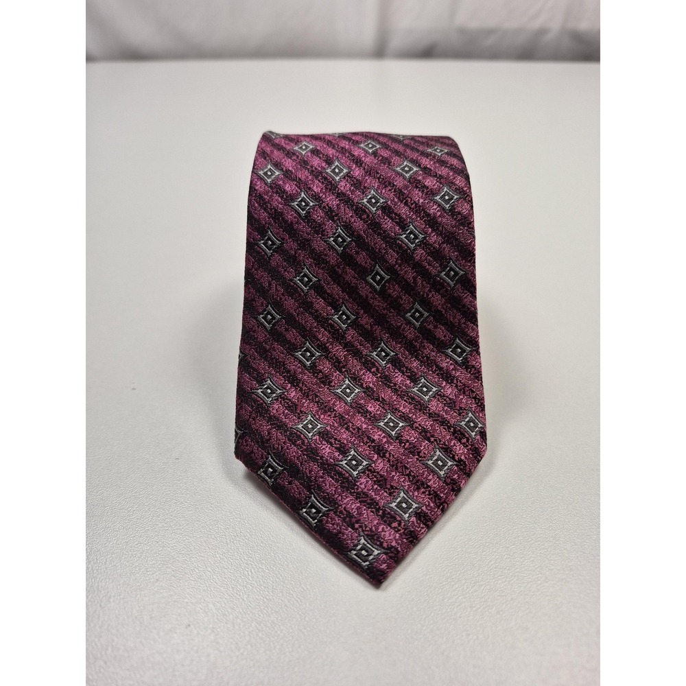 Bruno Marchesi Tie Mens One Size Purple Geometric 100% Silk Jacquard Designer
